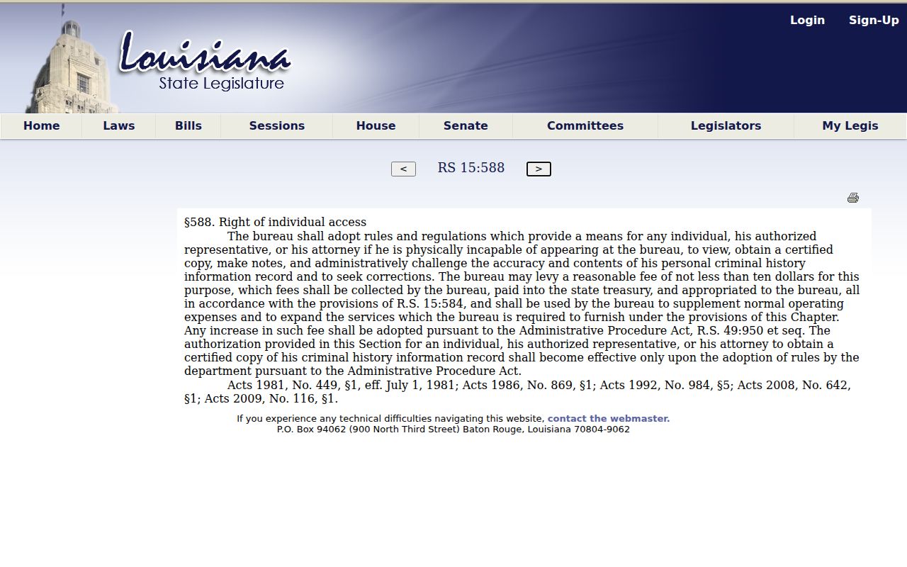 Louisiana Right to Review law for a St. Helena Parish arrest record