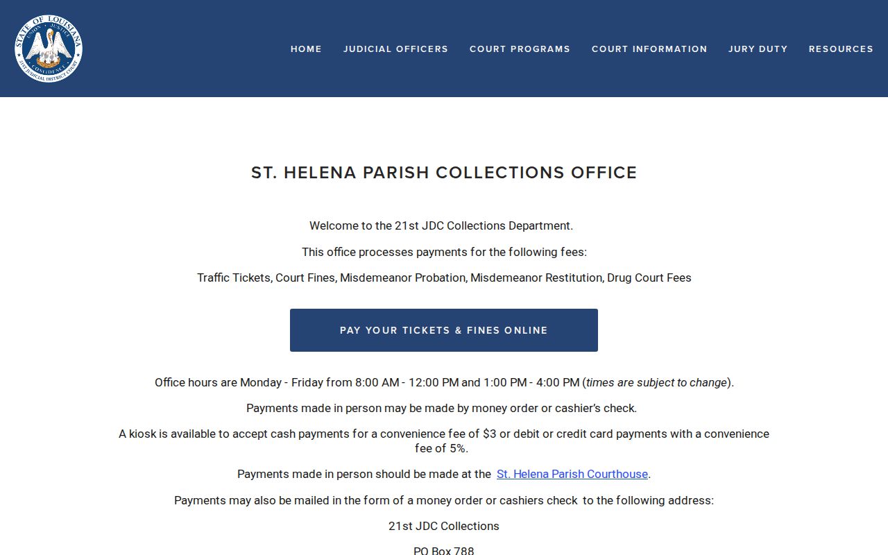 St. Helena Parish criminal court collections office categories