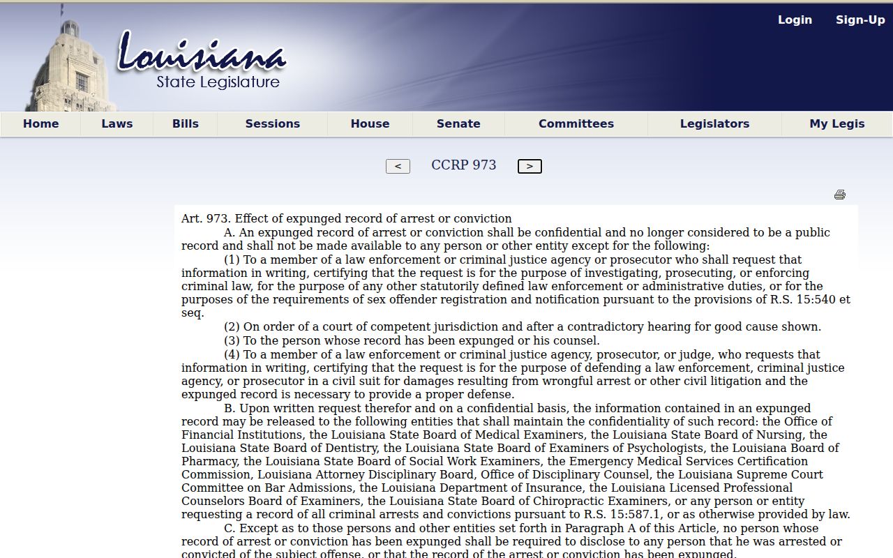 Expungement effect in a St. Helena Parish Greensburg record check