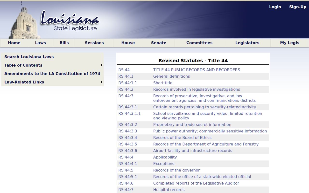 Public Records Law for a St. Helena Parish Greensburg record check