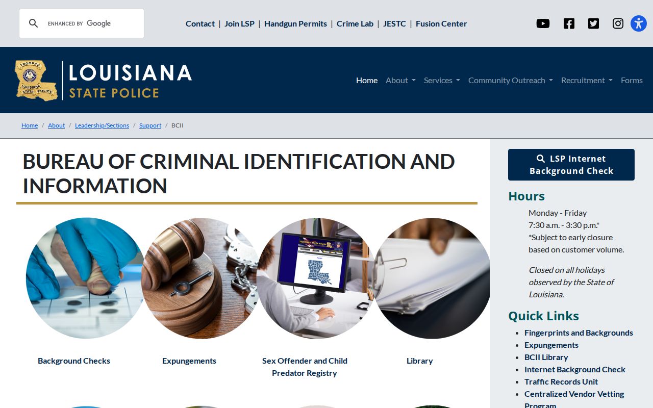 BCII Right to Review information for a St. Helena Parish criminal history record
