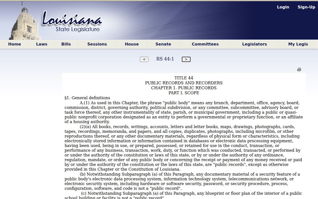 Louisiana public record definition governing St. Helena Parish criminal records