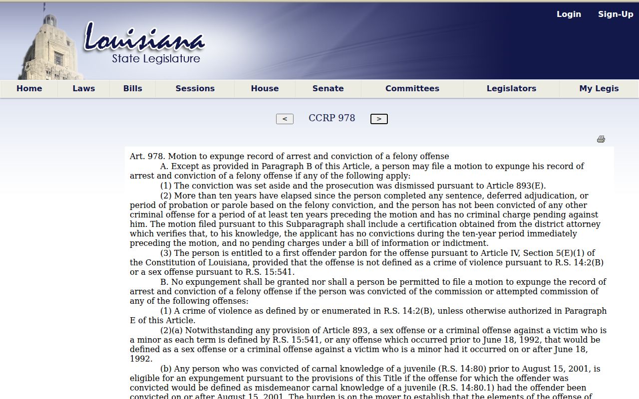 Felony expungement in a St. Helena Parish Montpelier record check