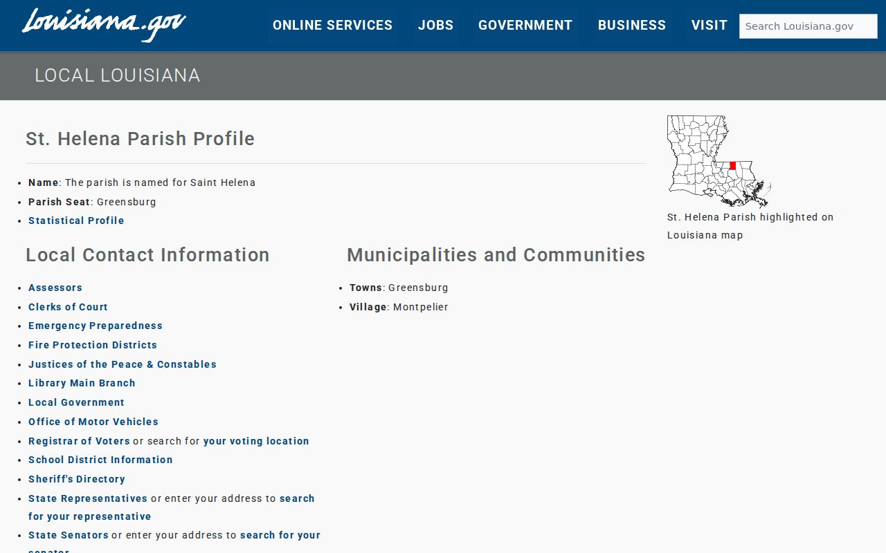 Official profile for a St. Helena Parish Montpelier record check